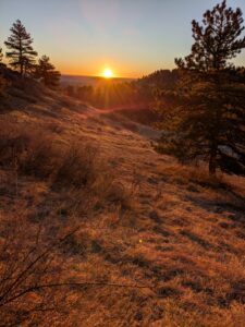 sunrise over grassy hill