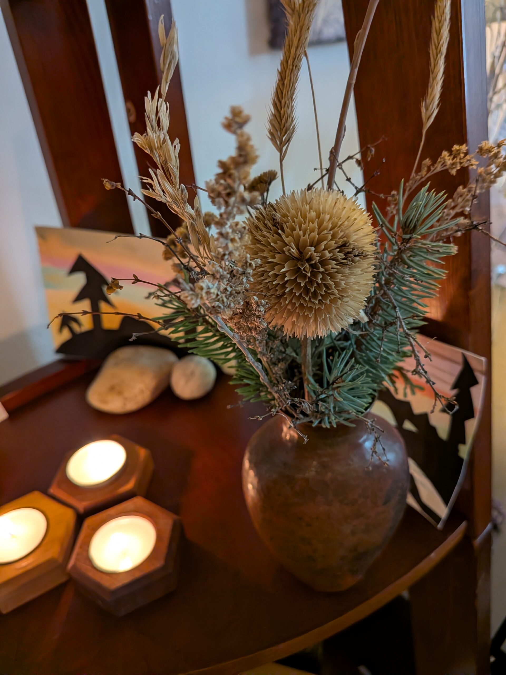PXL_20251219_023205158 evergreen and grasses in vase